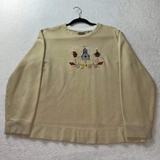 Vintage Classic Elements Beige Embroidered Birdhouse Crewneck Sweatshirt Large
