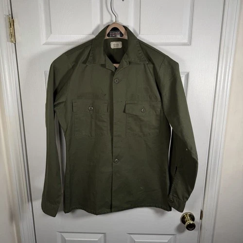 Vintage US Army OG-107 Utility Shirt 15.5x35 Vietnam Era Military Green