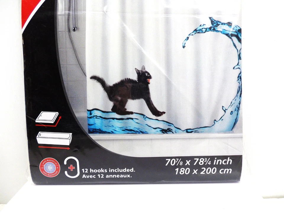 害怕猫浴帘带12个钩含70英寸x78英寸WENKO防模 — 第 4/4 张图片