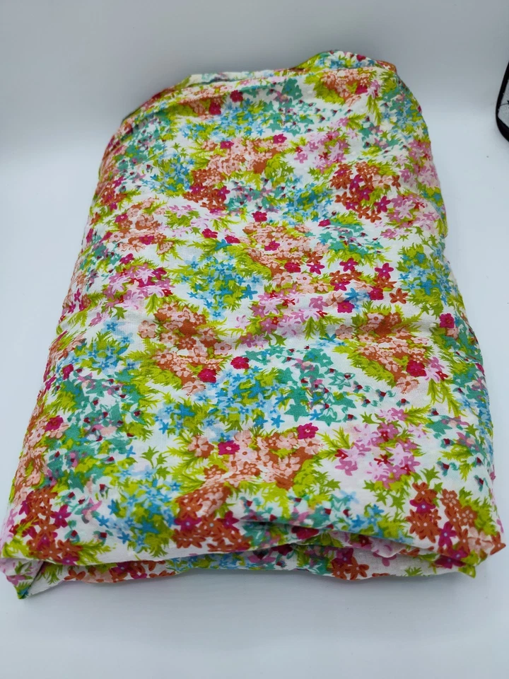Bright Multicolor Floral Cotton Fabric 1.66 Yards Pink Blue Flower ONLY 1 LEFT - Image 2 of 4