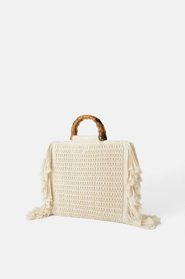   Boho-Chic Shopper Tasche Fransen ZARA Häckel Strandtasche Makrame  