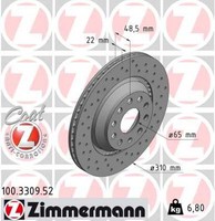 2X Bremsscheibe Sport Z Zimmermann 100.3309.52 FüR Vw Audi Golf Skoda Seat A3 St