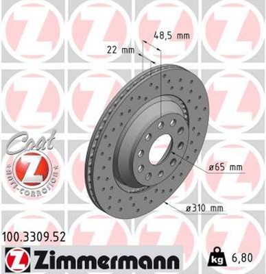 2x Bremsscheibe SPORT Z ZIMMERMANN 100.3309.52 für VW AUDI GOLF SKODA SEAT A3 ST