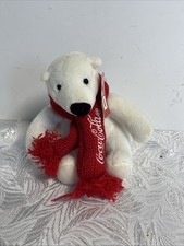 Coca-Cola Coke Mini Bear Plush Stuffed Animal White Polar Bear Red Winter Scarf
