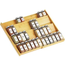 SpaceAid Bamboo Spice Drawer Organizer Expandable 4 Tier Brand New in Box