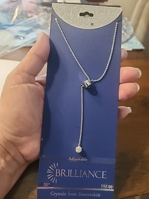 Swarovski Brilliance 30'' Adjustable Crystal Pendants Silver Tone Necklace Chain