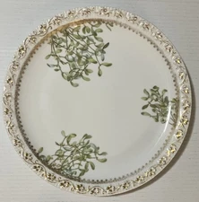 T&V Tressemann & Vogt Limoges Antique Mistletoe Plate Depose France Gold Edge