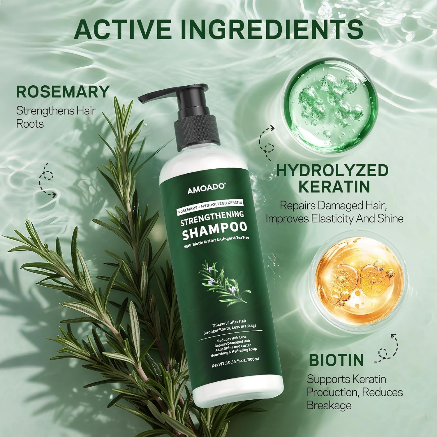 Rosemary & Hydrolyzed Keratin Hair Growth Shampoo, Organic Natural Shampoo... 