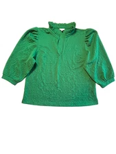 Crown & Ivy Ruffle Top XL Emerald Green Brocade Preppy Holiday Old Money