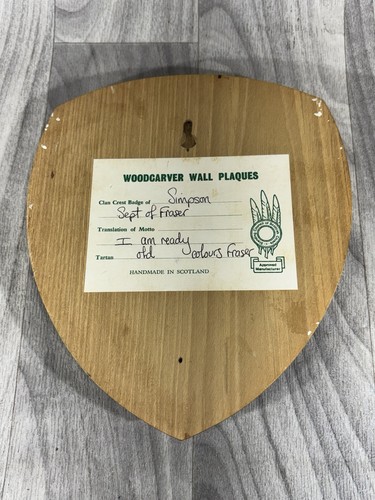 Distintivo stemma famiglia clan Simpson vintage fatto a mano targhe in legno made in Scotland - Foto 2 di 3