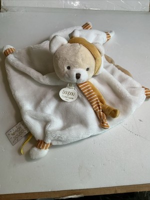 DouDou et Compagnie Paris Teddy Bear Plush Lovey Security Blanket 10'' White