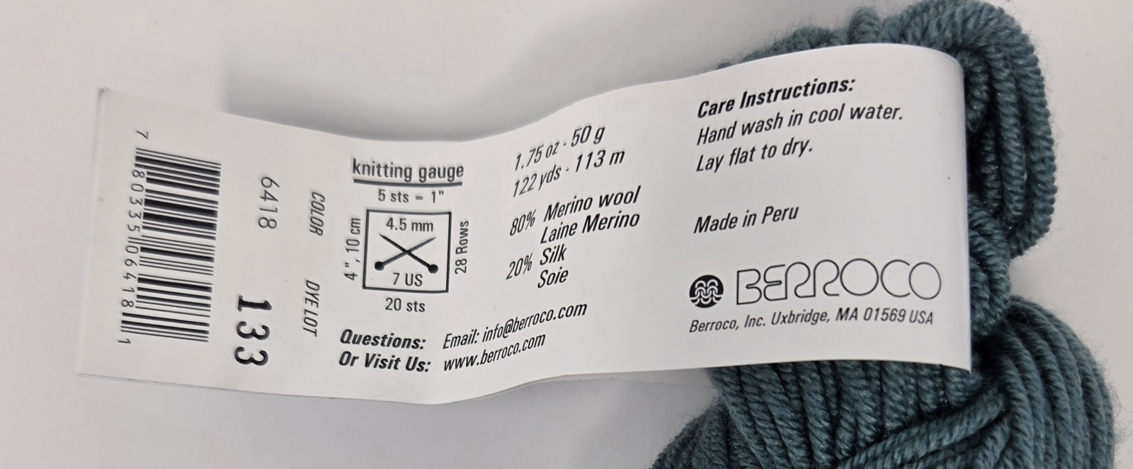 Berroco INCA GOLD (Lot of 6) Color #6418 TEAL Wool/Sillk Blend NEW DISCONTINUED - second product detail image