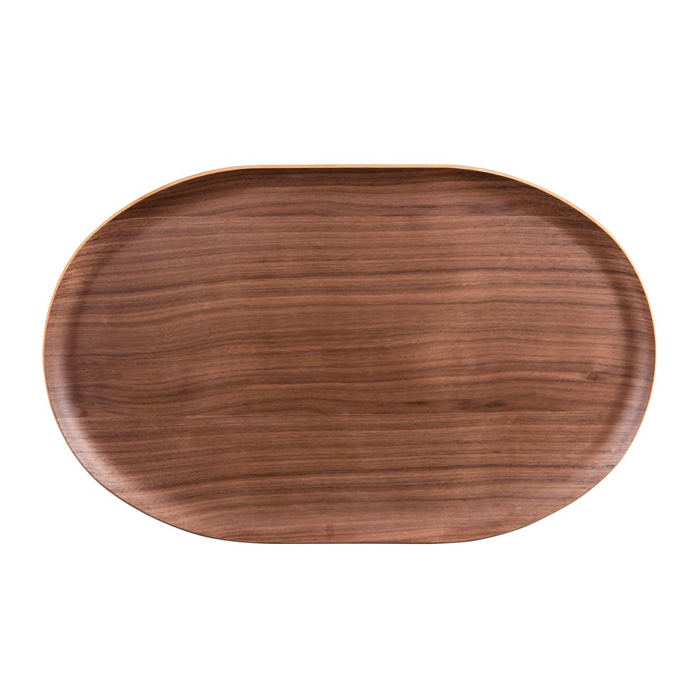 Plateau ovale brun bois 40x25 cm : fini les verres qui glissent