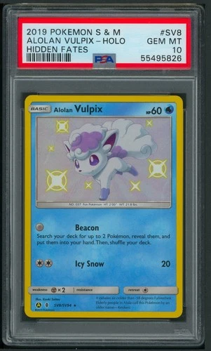 Pokémon SM Hidden Fates Shiny Alolan Vulpix SV8/SV94 PSA 10 Scratched Case