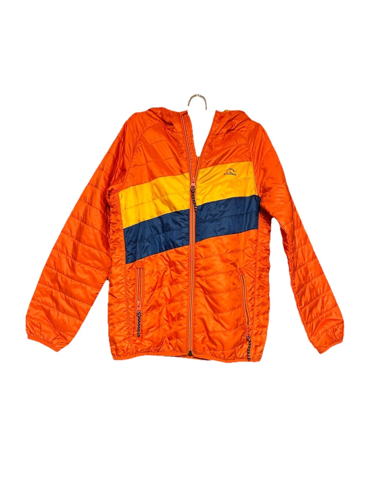 L.L.Bean Hooded Jacket Unisex Kids M 10-12 Zipper Long Sleeve Casual Orange