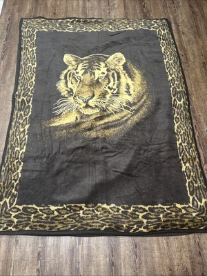 Orion Biederlack Fleece blanket reversible Tiger Profile & Print 57  x 76  USA