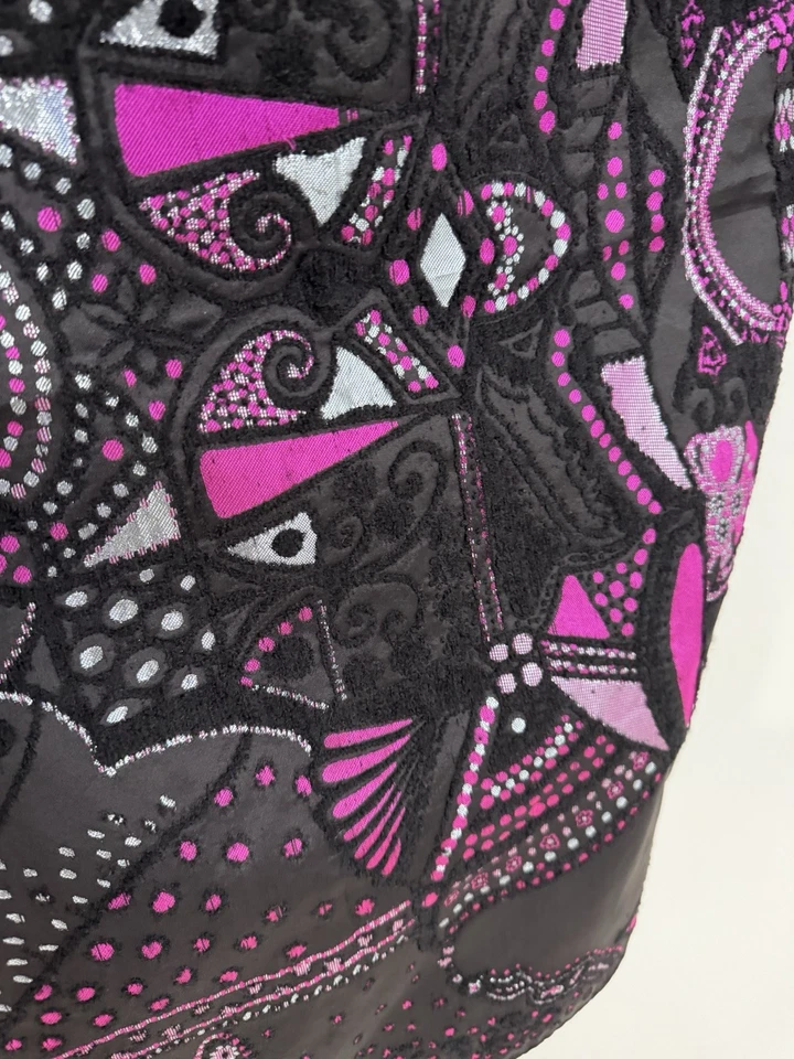 Christian Lacroix Años 80 Negro Rosa Caliente Chal Terciopelo Encaje Bordado 30” X 80” Foto 4 de 4