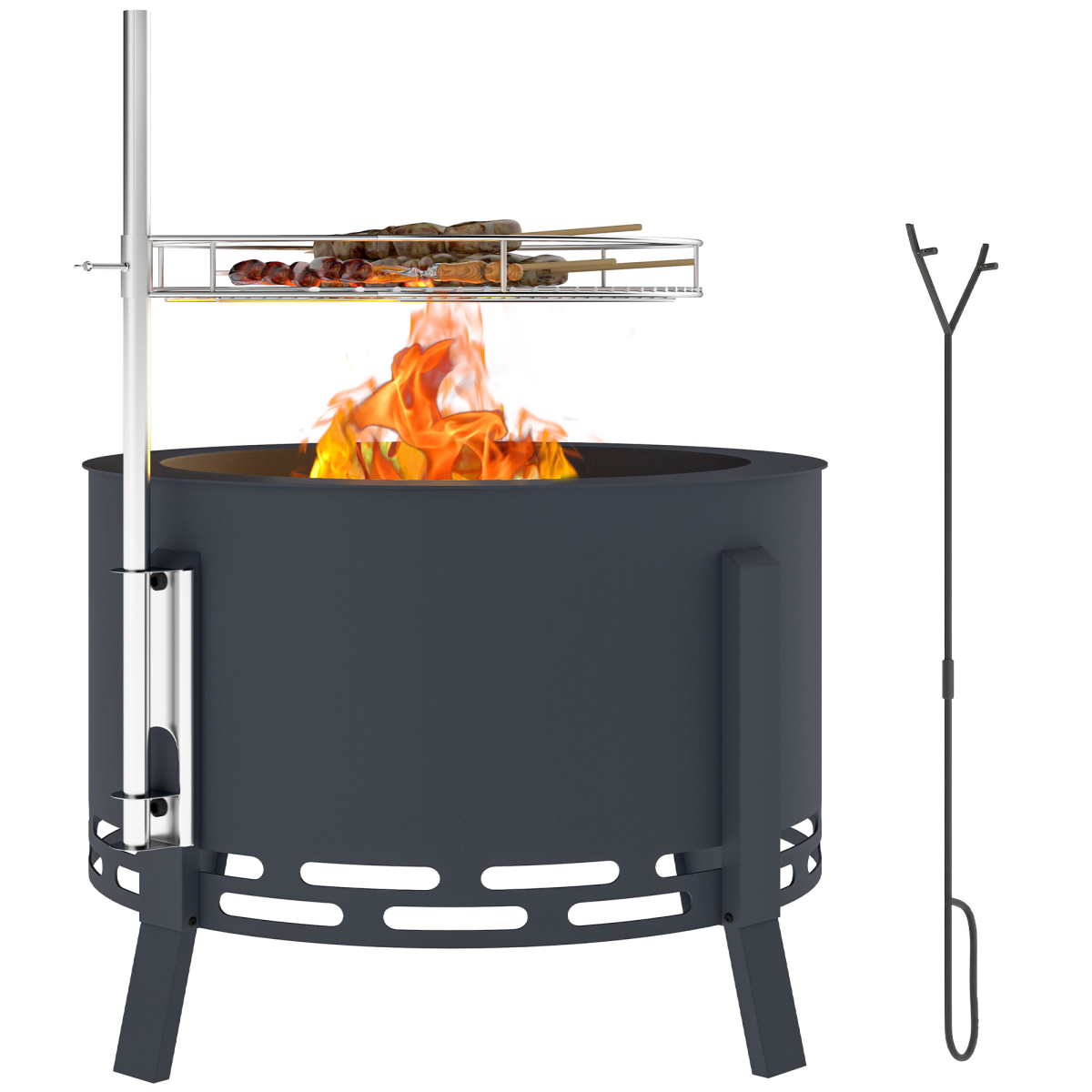 Outsunny Portable Fire Pit 58 cm Round Firepit with Grill Grate - Black