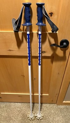 Kerma vintage 47'' / 120 cm white Ski Poles black leather Strap Grips VGUC