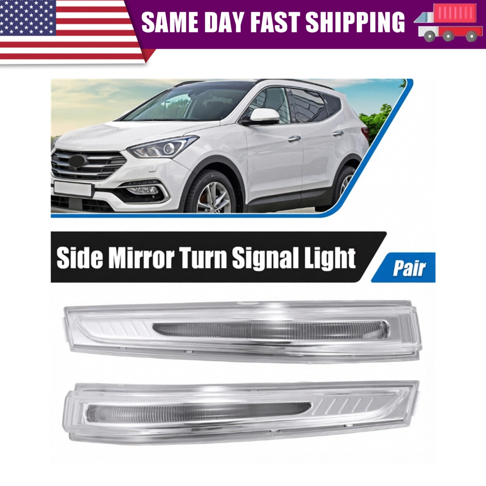1 Pair Left Right Side Mirror Turn Signal Light for Hyundai Santa Fe 2014-2019