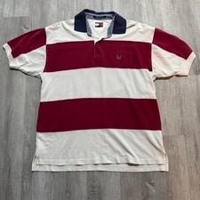 Vintage 90's Tommy Hilfiger thick bar stripe polo shirt men's size medium