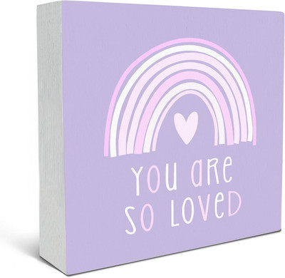 You Are so Loved Rainbow Heart Wood Box Sign Desk Decor, Purple Kids Inspiration