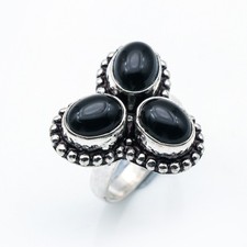 Genuine Black Onyx Ring for Women 925 Sterling Silver Statement Ring