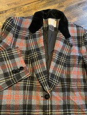 Womens Pendleton Wool Blazer Jacket Velvet Collar Black Red Plaid Size 8/10 VTG