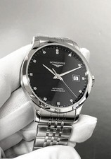 Longines Record Auto 38.5MM Black Diamond Dial SS Men's Watch L2.820.4.57.6