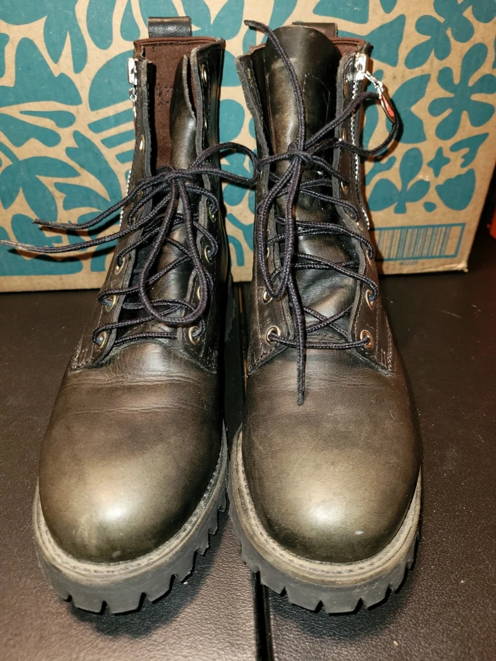 女式 9B 码黑色红翼靴库存 # 1668 拉链侧边 — 第 3/4 张图片