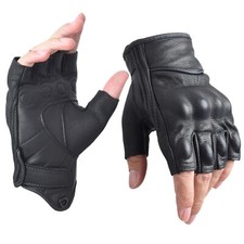 Half Finger Leather Gloves for Men Fingerless Driving Gloves Summer Black