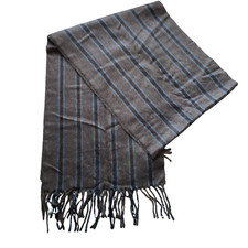 NEW ROUNDTREE YORKE Grey Striped Italy Made Acrylic Scarf 11.5" x 64"