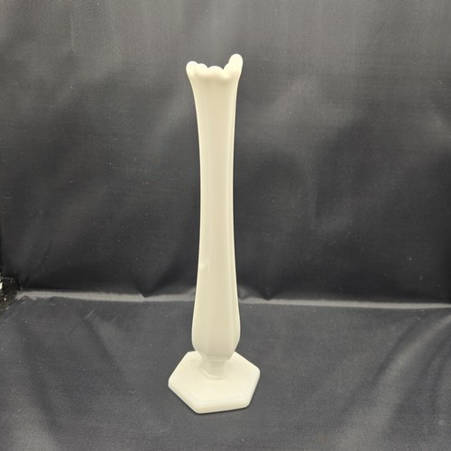 Westmoreland Milk Glass Bud Swung Bud Vase w/Hexagon Shaped Base 10 Inches 1950s