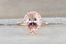 1.07ct Simulated Peach Morganite Halo Solitaire Engagement Ring Rose Gold Plated