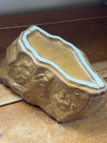 Vintage Floraline Brown Faux Stone Oblong Pottery Planter Pot - 3.5 inches high - Picture 16 of 18
