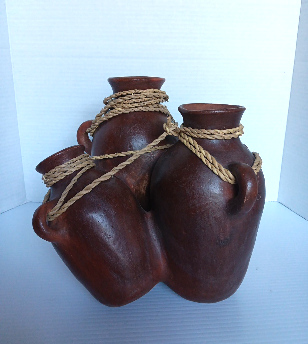 Mexican Water Jugs 5 Loop Rope Vessel Clay Pottery Conjoined
