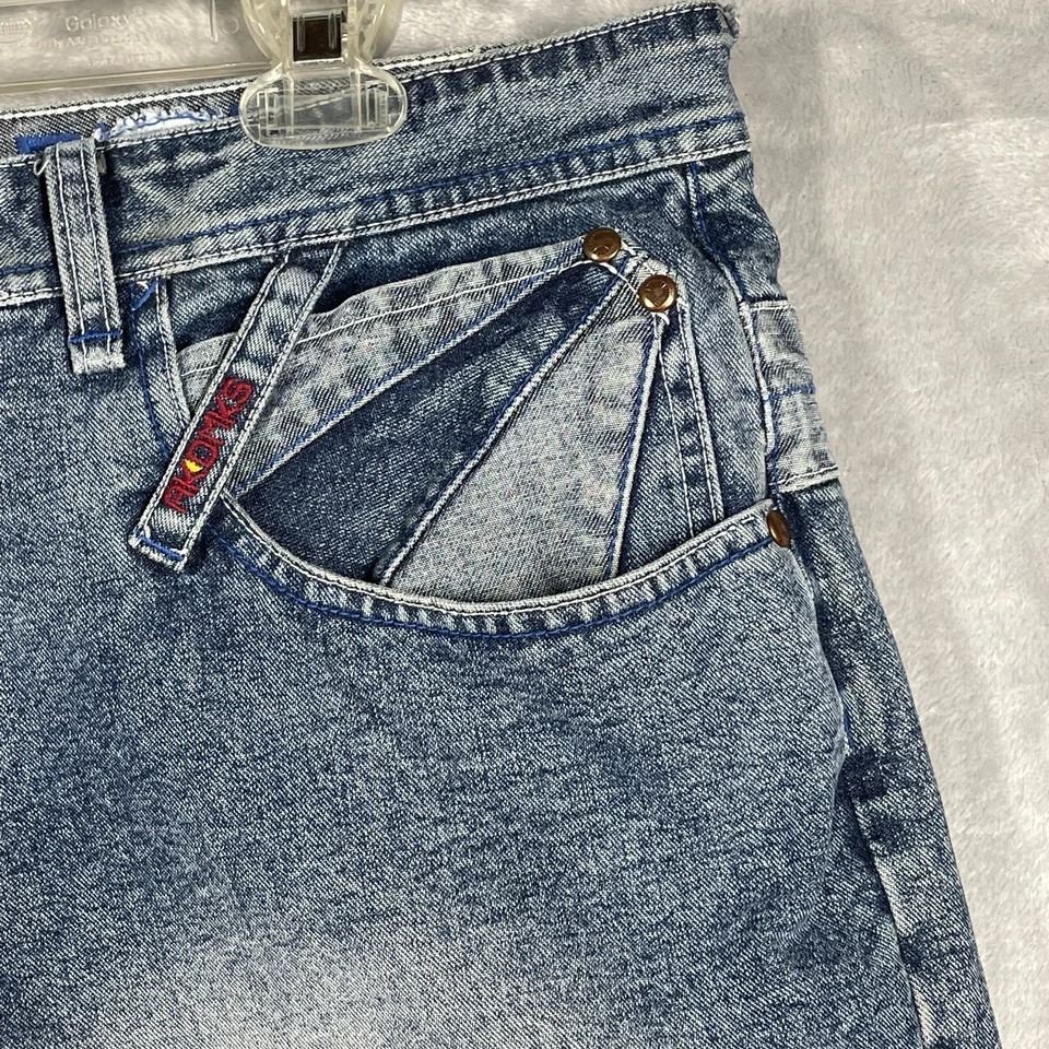 Pantalones de mezclilla Akademiks para hombre 38x32 Y2k holgados pierna ancha hip hop skate grunge años 90 vintage Foto 4 de 4