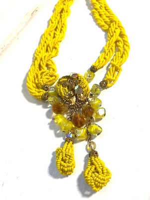 RARE 70s Miriam Haskell Early Statement Seed Bead Necklace With Side Clasp MINT!