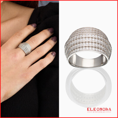 Anello Fascia Zirconi 8mm Anello Eternit&agrave; In Argento Sterling 925 Con Zirconi - Fascia Solida 8 Mm, Varie Taglie Disponibili Ariel Anello In Argento