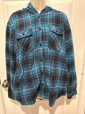 Boston Trader Shacket Women Large Jacket Blue Teal Plaid Flannel Sherpa Lined