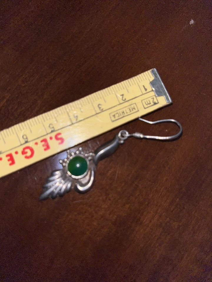 orecchini vintage con giada verde argento 925 - Immagine 4 di 4