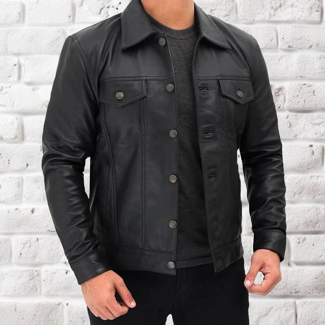 Men's Handmade Black Lambskin Leather Shirt Jacket Stylish Lightweight Fit