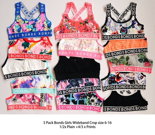 5 Pack Bonds Girls Wideband Cross Back Crop Cotton size 6-16 - Picture 12 of 16