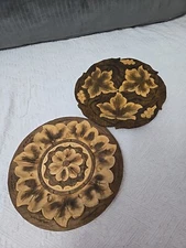 Set of 2 hand carved wooden 3D decorative plates/wall Mount Floral From Poland