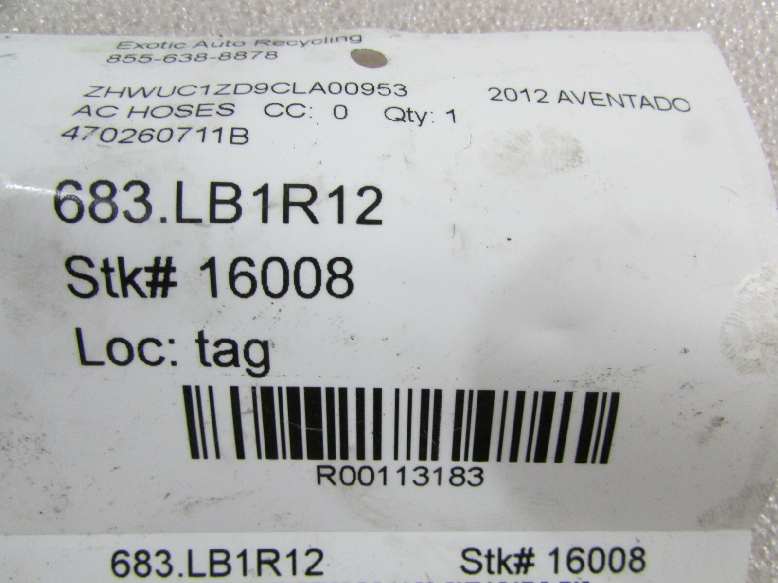 Lamborghini Aventador, AC Dryer / Dehydration Filter Hose, Used, P/N 470260711B