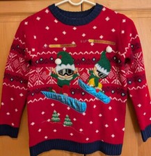 Holiday Time Winter Red Pull Over Sweater Snowboarding Elves Youth Size 8