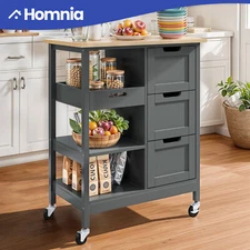 Rolling Kitchen Island Dining Cart Utility Trolley 3-Tier Drawers Storage Shelf
