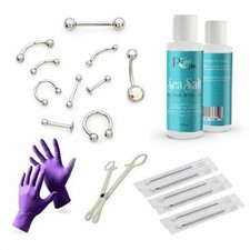 19pc Piercing Kit- Externally Threaded Jewelry  Piercing Aftercare 14g and 16g