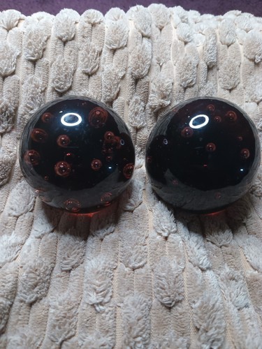 2 Vintage Bubble Cranberry, Ruby Red 3" Round Art Glass Ball Paperweights - Picture 11 of 13