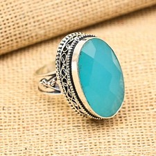 Blue Chalcedony Gemstone Handmade 925 Sterling Silver Ring Jewelry